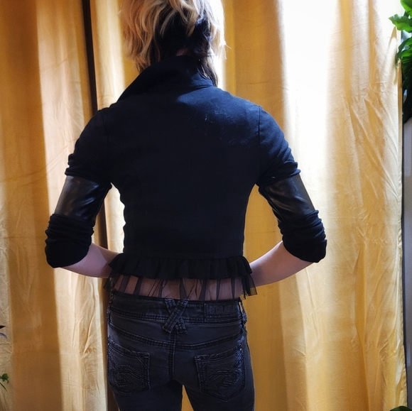 Cropped Jacket, Faux Leather, Ruffle, Moto Look Med - Picture 4 of 5